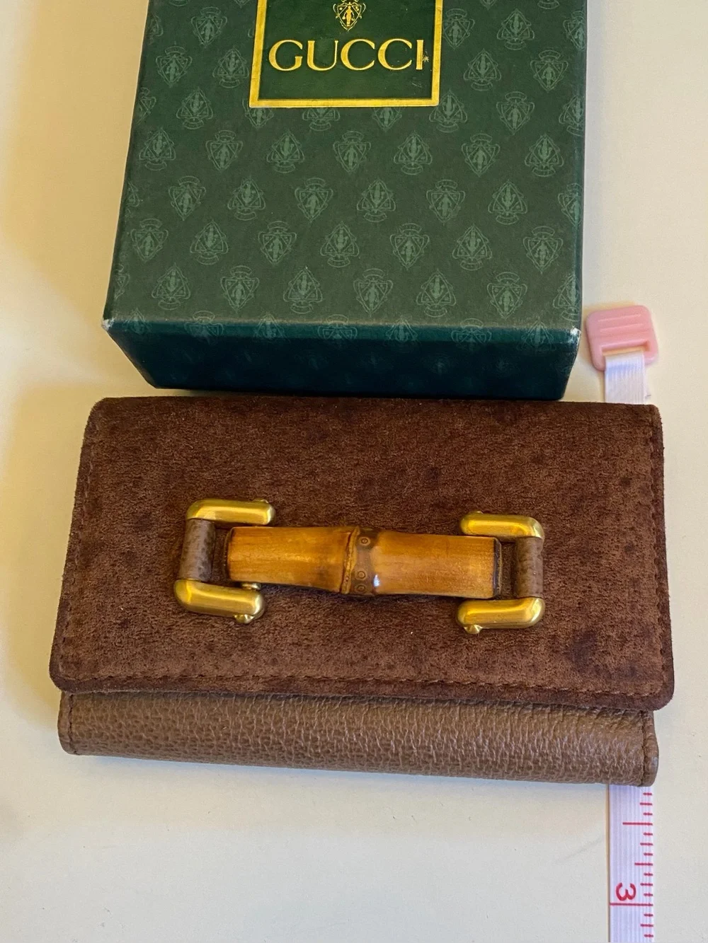 Gucci Brown Pebbled Leather Key / Card Case with Gold-Tone / Bamboo Hardware